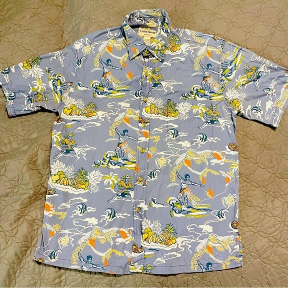 VINTAGE Cooke Street Men Short Sleeve Button Up Shirt Medium Blue Hawaiian  Surf